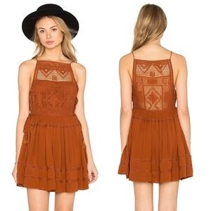 Free People Emily Crochet Rust Mini Dress